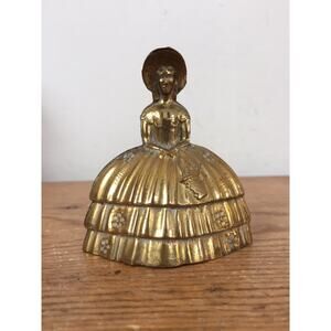 Vtg 3" Antique Solid Brass Woman Hoop Skirt Bonnet Figural Dinner Bell England